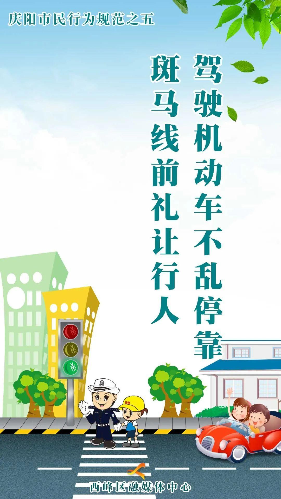 【海報】慶陽市民行為規(guī)范之五丨駕駛機(jī)動車不亂?？?斑馬線前禮讓行人