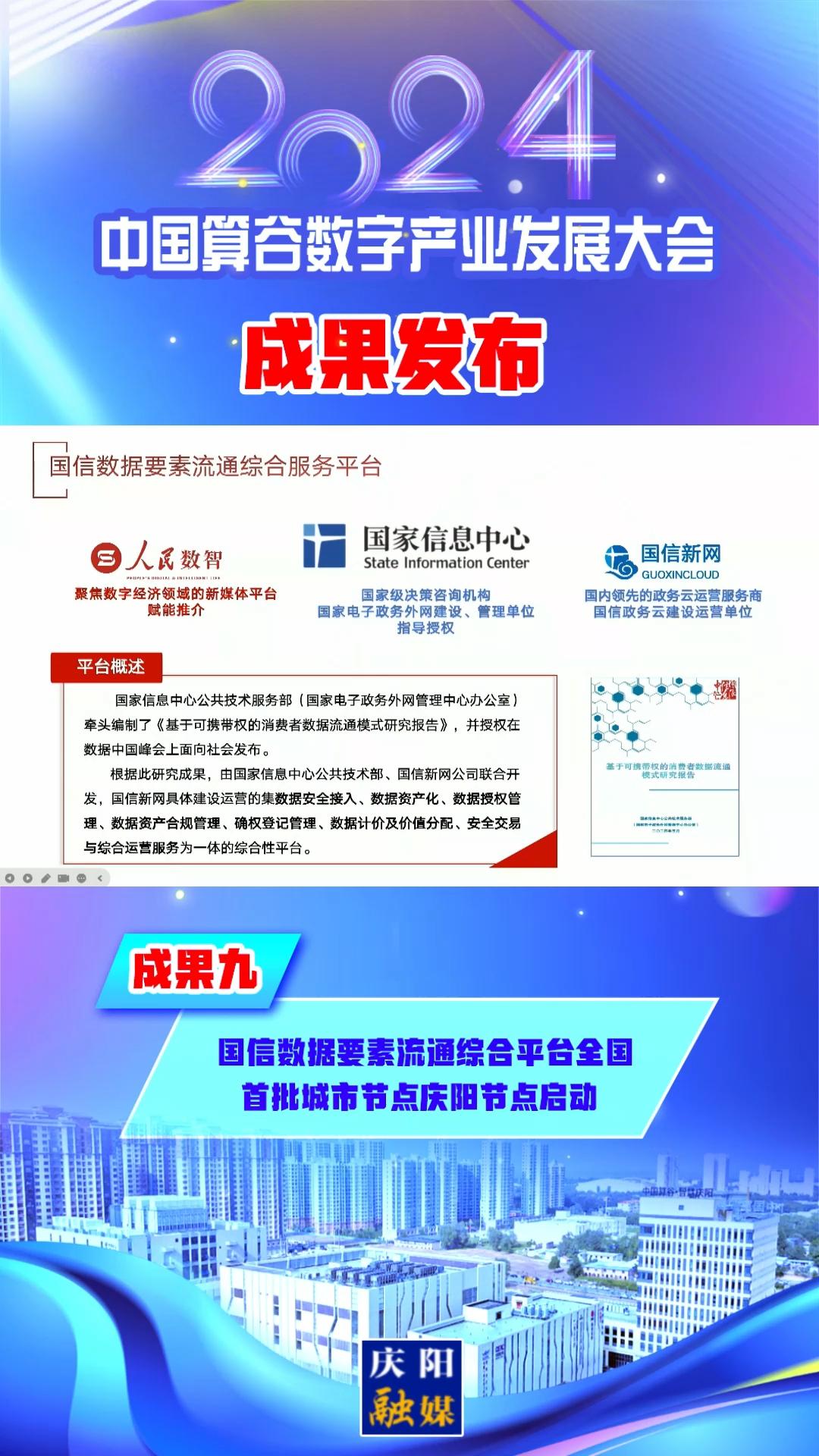 【V視】2024中國算谷數字產業(yè)發(fā)展大會成果九︱國信數據要素流通綜合平臺全國首批城市節(jié)點慶陽節(jié)點啟動